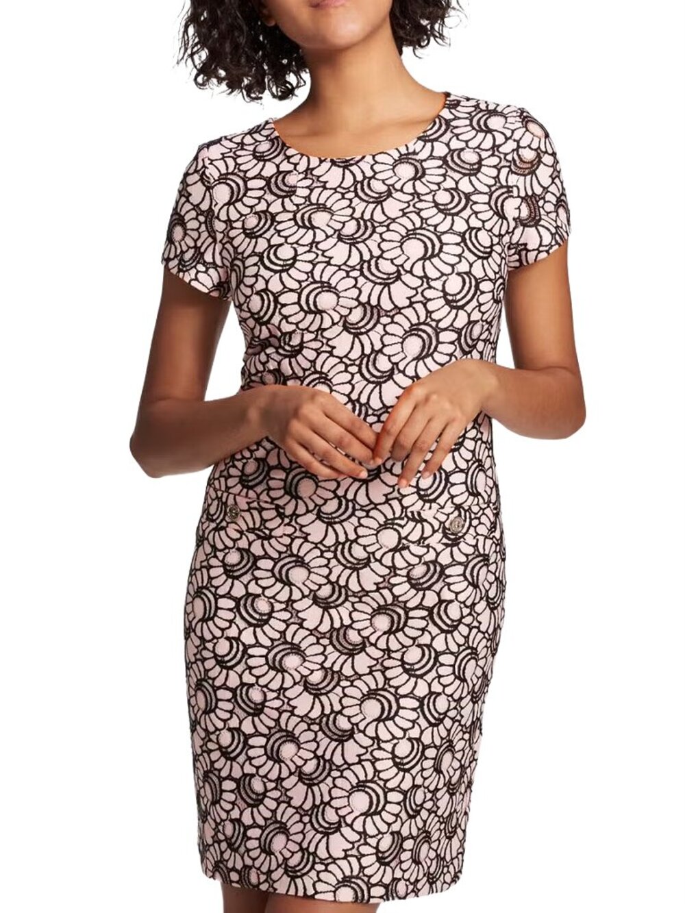 Tommy Hilfiger Black Lace Sheath Dress Blush Pink Short Sleeve